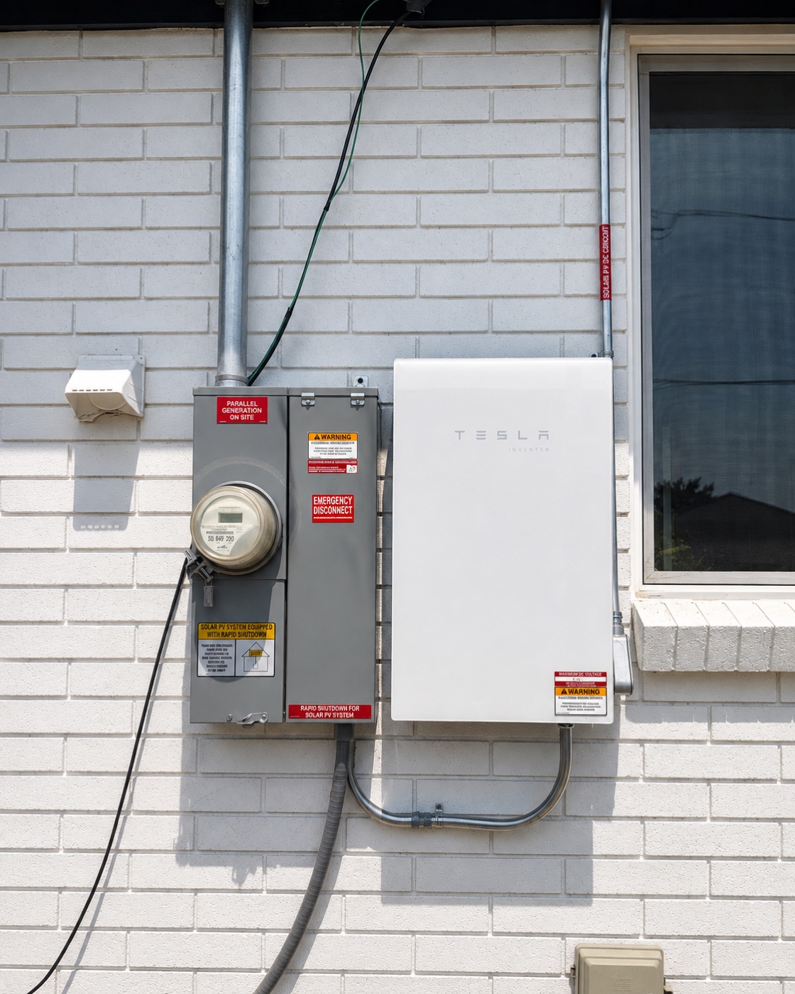 Completed meter-main and inverter installation on a home